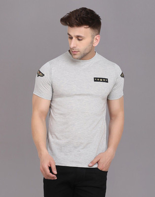 GEUM Graphic Print Men Round Neck Silver T-Shirt