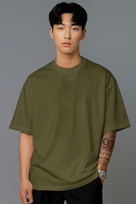 JUGULAR Solid Men Round Neck Dark Green T-Shirt