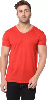 RLP Solid Men V Neck Red T-Shirt