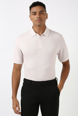 PETER ENGLAND Printed Men Polo Neck Pink T-Shirt