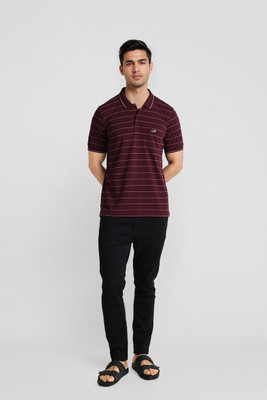 CROCODILE Striped Men Polo Neck Brown T-Shirt