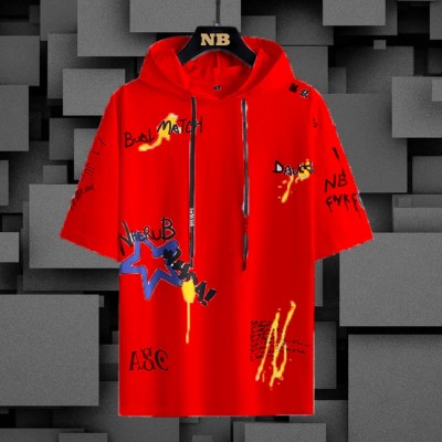 NB NICKY BOY Printed Men Hooded Neck Red T-Shirt