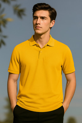 VARNIQ STYLE Solid Men Polo Neck Yellow T-Shirt