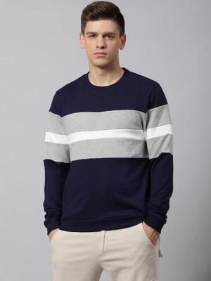 Styvibe Colorblock Men Round Neck Dark Blue, Silver T-Shirt