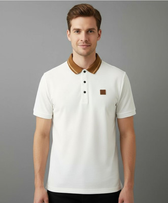Wisetie Solid Men Polo Neck White T-Shirt