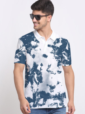 SZN Tie & Dye Men Polo Neck White T-Shirt