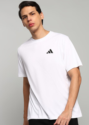 ADIDAS Solid Men Round Neck White T-Shirt