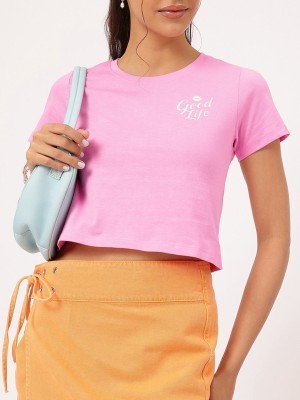 Dressberry Solid Women Round Neck Pink T-Shirt