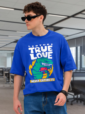 JUST ROAR Printed Men Round Neck Blue T-Shirt