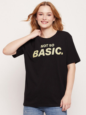 Mast & Harbour Graphic Print Women Round Neck Black T-Shirt