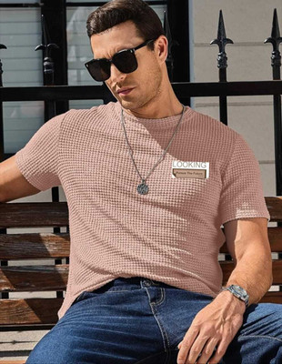 BOOM BAAM Printed Men Round Neck Pink T-Shirt