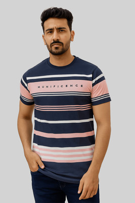 GO BIRDY Striped Men Crew Neck Grey T-Shirt