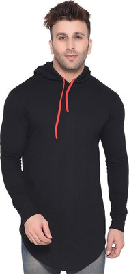 Money Leaf Solid Men Hooded Neck Black T-Shirt