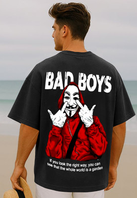 Manico Graphic Print Men Round Neck Black T-Shirt
