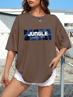 SZN Printed Women Round Neck Brown T-Shirt