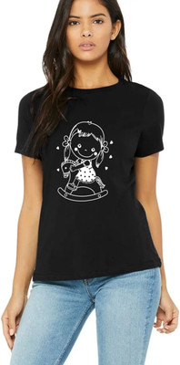 Nilan Tees Wear Printed Women Round Neck Black T-Shirt