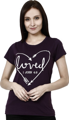METRONAUT Printed Women Round Neck Purple T-Shirt