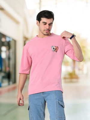 METRONAUT Printed Men Round Neck Pink T-Shirt