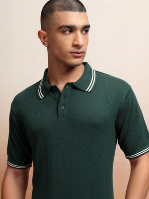 HIGHLANDER Self Design Men Polo Neck Green T-Shirt
