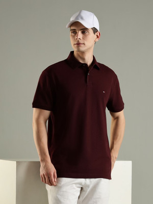 TOMMY HILFIGER Solid Men Polo Neck Maroon T-Shirt