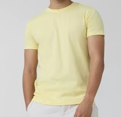 FitEasyWear Solid Men Round Neck Yellow T-Shirt