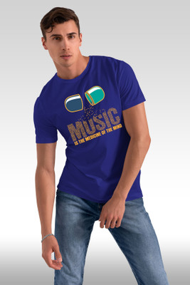 Yes Fashion Printed Men Round Neck Blue T-Shirt