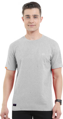 Triptee Solid Men Round Neck Grey T-Shirt