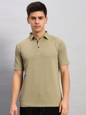 Road Rider Solid Men Polo Neck Beige T-Shirt