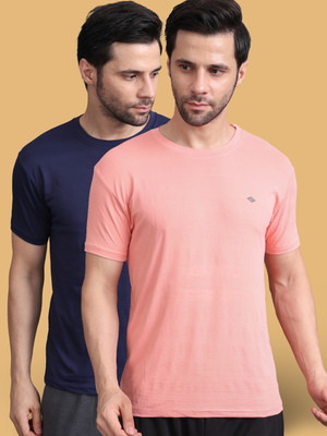 Bamboo Breeze Solid, Striped Men Round Neck Multicolor T-Shirt