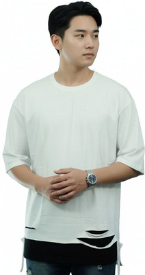 A2R FASHION Solid Men Round Neck White T-Shirt