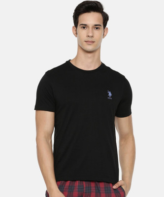 U.S. POLO ASSN. Solid Men Round Neck Black T-Shirt