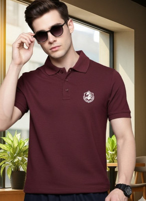 Siya Fashion Printed Men Polo Neck Maroon T-Shirt