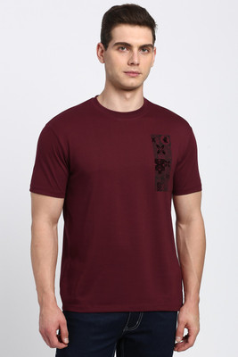 PETER ENGLAND Printed Men Round Neck Maroon T-Shirt