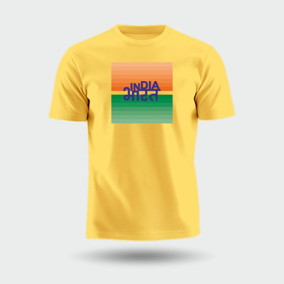 Luv My India Printed Couple Round Neck Yellow T-Shirt