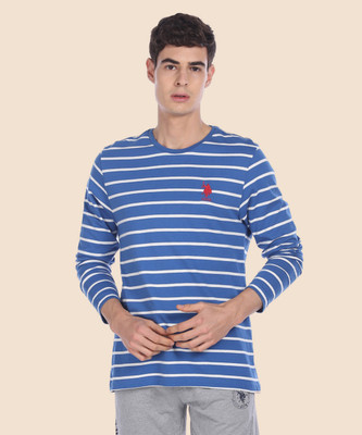 U.S. POLO ASSN. Striped Men Round Neck Blue T-Shirt