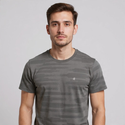VITON Printed, Abstract Men Round Neck Grey T-Shirt