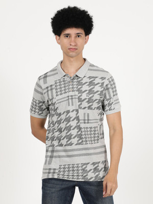 Wrangler Printed Men Polo Neck Grey T-Shirt