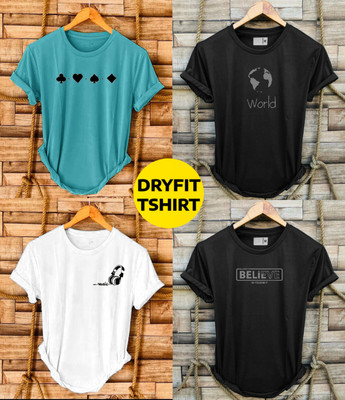 FASHLOOK Printed Men Round Neck Multicolor T-Shirt