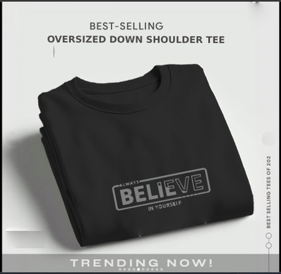 FASHLOOK Printed Men Round Neck Black T-Shirt