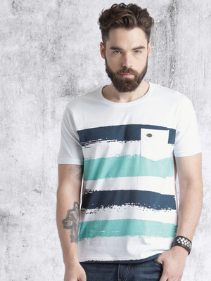 Roadster Printed Men Round Neck White T-Shirt
