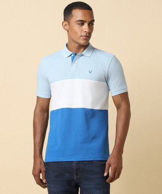 Allen Solly Colorblock Men Polo Neck Blue, Light Blue, White T-Shirt