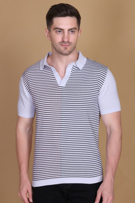 DZANT Colorblock Men Polo Neck White T-Shirt