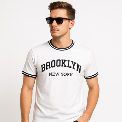 zinpand Graphic Print, Typography, Striped, Printed Men Round Neck White T-Shirt