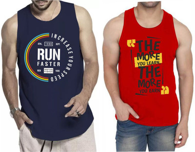 Restore Printed Men Round Neck Red, Navy Blue T-Shirt