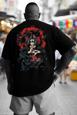 BLOOD FABRIC COTTON BLEND Printed Men Crew Neck Black T-Shirt