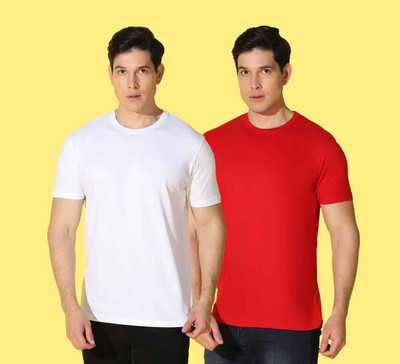 WOOSTRO Solid, Printed Men Round Neck Red, White T-Shirt