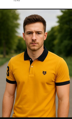 VASTRAM Solid Men Polo Neck Yellow T-Shirt
