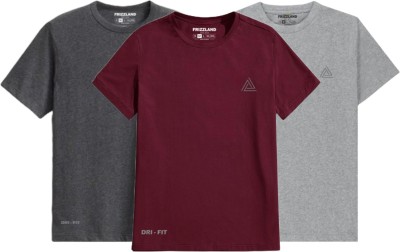 FRIZZLAND Solid Men Round Neck Grey, Maroon T-Shirt