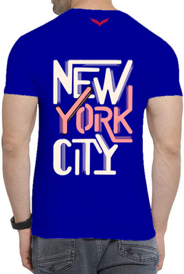 Awaken Armor Printed, Solid Men Round Neck Blue T-Shirt