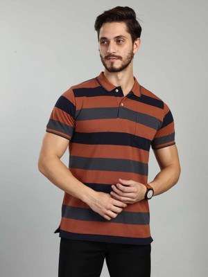 BE POSITIVE Self Design Men Polo Neck Orange T-Shirt